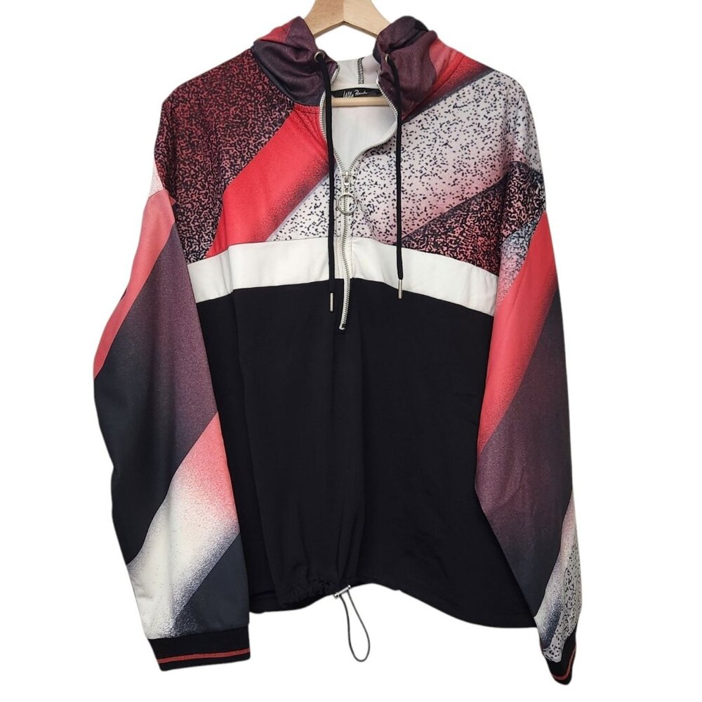 Ulla Popken Sz 16/18 Hoodie Partial Zipper Graphic Pattern Black Red White NWOT